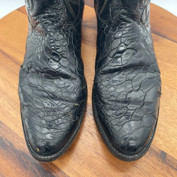 Vintage Custom Pre Ban Sea Turtle Mens 10D Black Western Cowboy Boots - Picture 3 of 13